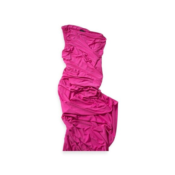 Norma Kamali - Diana Dress Orchid Pink One Shoulder Ruched Formal SZ XS - Picture 2 of 12